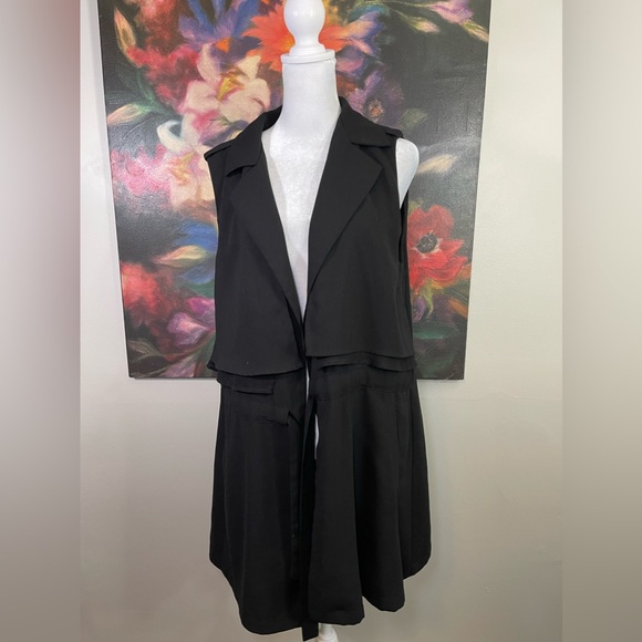 Anthropologie Cartonnier Black Chiffon BeltedSleeveless Vest Office Minimalist S - Picture 3 of 8